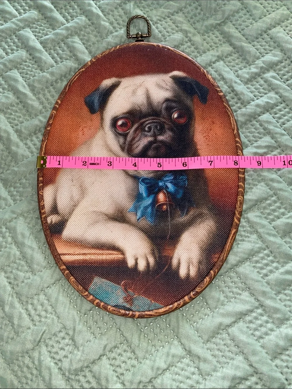 Pug Portrait Pet Wall Art - Blue Bow Accent